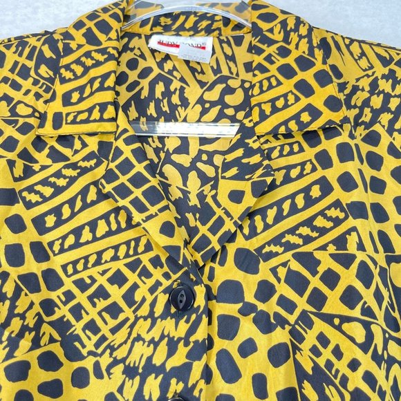 NWOT Vintage JUDY BOND Womens 14 Animal Print Smocked Waist Button V-Neck Blouse - Picture 2 of 9
